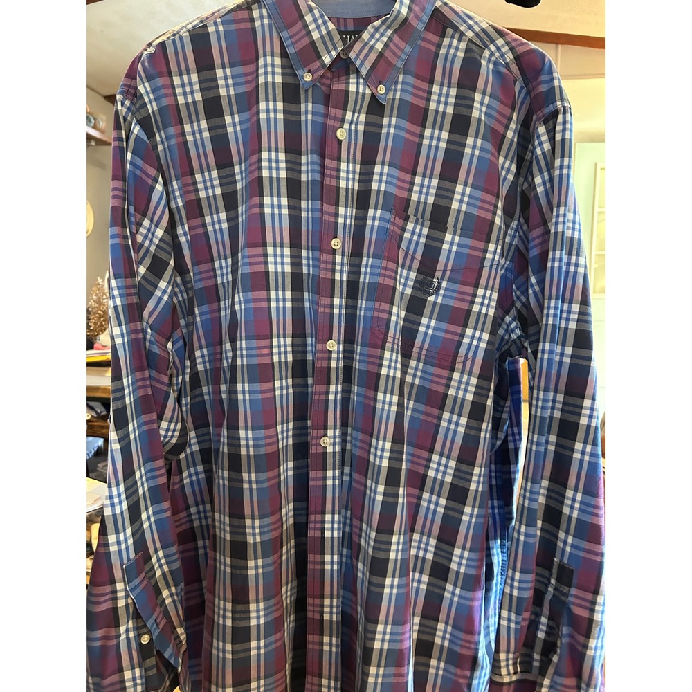 Chaps Mens Plaid Button Down Shirt Long Sleeve Blue Purple Casual‎